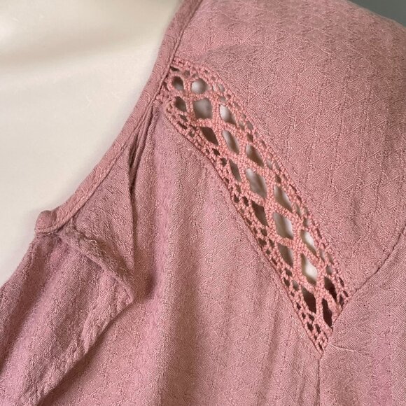 Free People Pink Boho Blouse Top Ruffle Collar Draw String Mid Sleeve Size XS u - Picture 4 of 14